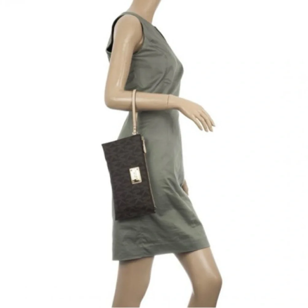 MICHAEL Michael Kors Brown Monogram Large Wristlet MSRP $98